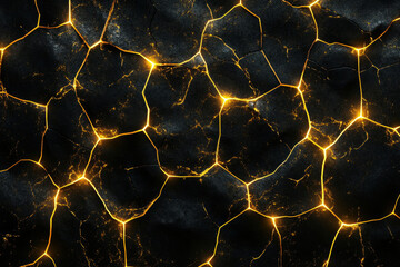 Aufkleber - Glowing cracks in dark stone, resembling molten lava or energy flow, creating an abstract texture.