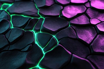 Aufkleber - Abstract image of dark, textured surface with glowing green veins, creating a futuristic or sci-fi aesthetic.
