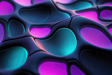 Aufkleber - Abstract 3D render of a dark, textured surface with glowing teal and purple organic shapes.