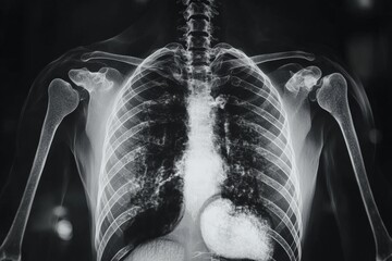 Poster - Detailed view of human chest x-ray showing lungs and ribcage and highlighting potential health issues