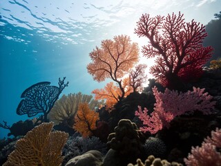 Wall Mural - Silhouette of Multicolored Corals Forming a Border Pattern - Stock Photo