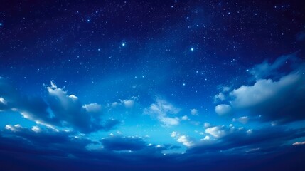Wall Mural - blue night sky with milky way and stars. panoramic universe filled with noise and grain from long ex