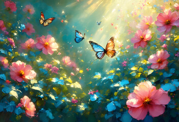 Wall Mural - butterflies and flowers