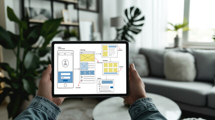 UX UI design process for brisk mobile application and website . Creative prototype of wireframe for professional app developer .