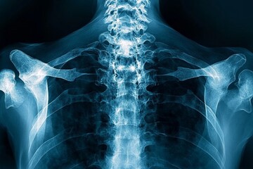 Poster - Detailed representation of a human spine and shoulder joints in an X-ray imaging study