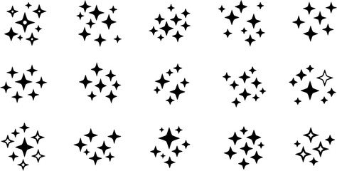 Wall Mural - vector set of different black sparkles icons. collection of star sparkles symbol. design on white ba