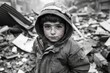 © Miroslav - Homeless child suffering from war devastation: black and white portrait