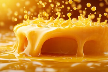 Aufkleber - Liquid gold splashes artistically in a vibrant display with droplets capturing light