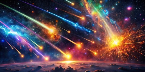 Wall Mural - Surreal Night Sky: Meteor Shower Exploding Across Starry Galaxy