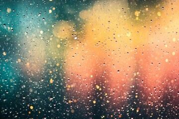 Aufkleber - Raindrops create a vivid bokeh effect on a window with blurred city lights during a rainy evening