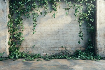 Aufkleber - Urban jungle vibes with brick wall and lush green vines creating a natural backdrop