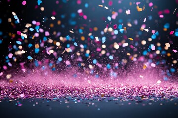 Aufkleber - Colorful confetti falls over a shimmering surface during a celebration event at night, creating a vibrant festive atmosphere