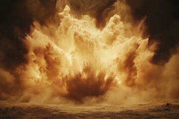 Poster - Explosion creates a dramatic cloud of smoke and fiery particles during nighttime in a desolate area