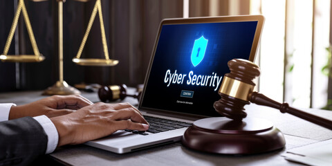 Cyber security system on computer screen protect private information brisk from hacker and cyber attack