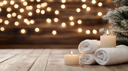 Canvas Print - Soft candles flicker beside elegant flowers, creating a serene setting ideal for promoting wellness products in a spa environment.