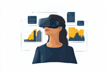 Fototapete - Engaging in virtual reality while analyzing data in a modern tech environment
