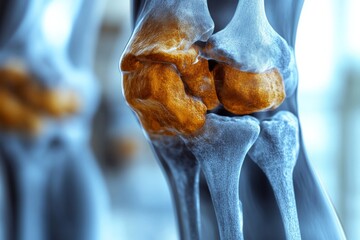 Poster - Detailed anatomical view of a human knee joint highlighting structural components and health indicators