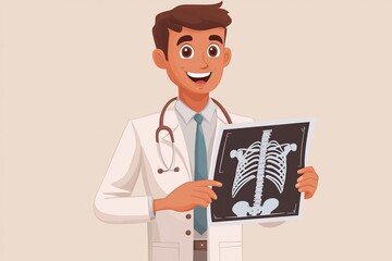 Poster - Medical professional showcases an x-ray of human ribs in a cheerful setting during a consultation