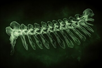 Aufkleber - Detailed view of a human spine highlighting vertebrae structure and alignment with a dark background
