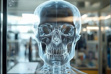 Aufkleber - Transparent skull display illustrating human anatomy in a modern science exhibit