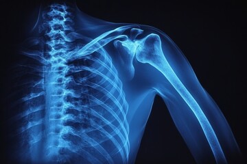 Poster - Detailed view of human skeletal system highlighting the spine and shoulder joint in medical imaging