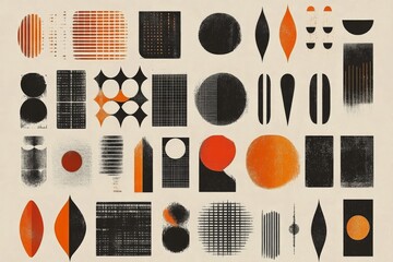 Poster - Abstract geometric patterns filled with black and orange creating a striking visual display on a light background