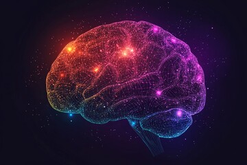 Aufkleber - Visual representation of a human brain with colorful neural connections showcasing brain activity and cognitive processes