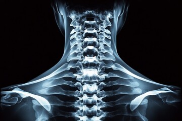 Poster - Detailed view of human spine in an x-ray image showcasing vertebrae and overall skeletal structure