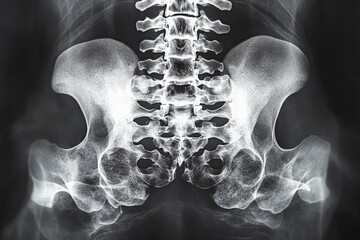 Poster - Medical imaging showing a detailed view of the human pelvis and spine in a clinical setting