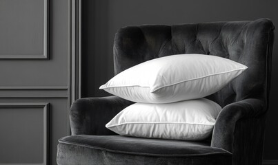 Wall Mural - A black chair with two white pillows on it