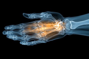 Poster - Detailed representation of a human hand with highlighted joints and bones showcasing anatomical features