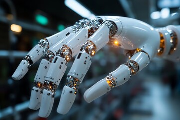 Aufkleber - Robotic hand showcasing advanced technology and intricate design in a modern laboratory setting