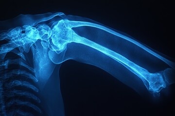 Poster - Detailed view of a human shoulder joint with bones and cartilage structure shown in X-ray imaging showing clarity and precision