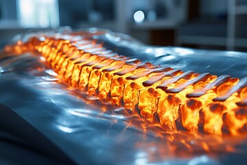 Aufkleber - Intricate display of a glowing spine model showcasing human anatomy in a modern educational setting