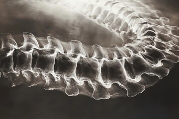 Poster - Detailed view of a human spine featuring vertebrae in grayscale