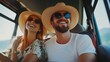 © Ludmila Zabaranilova - Young Smiling Couple Traveling on Tourist Bus