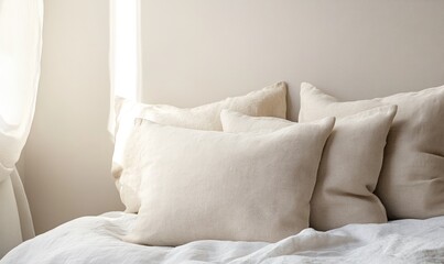 Wall Mural - A bed with four white pillows on it