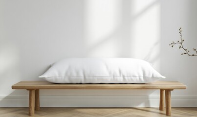 Wall Mural - A wooden bench with a white pillow on it