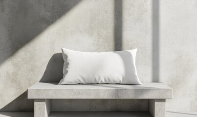 Wall Mural - A white pillow sits on a bench in front of a wall