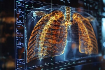 Poster - Advanced imaging displays detailed view of human lungs with highlighted features and anatomy