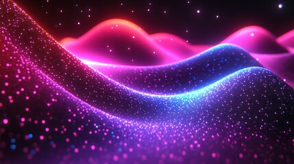 Wall Mural - Abstract glowing pink and blue wave particles.