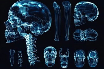 Poster - X-ray imaging highlights human skeletal structure and anatomy with detailed views of skull, spine, and long bones