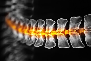 Poster - Detailed view of a human spine showing vertebrae and disc highlighted for educational anatomy purposes
