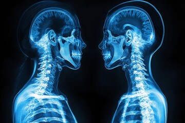Poster - Human skeletal structures displayed side by side in a detailed X-ray illustration highlighting anatomical features