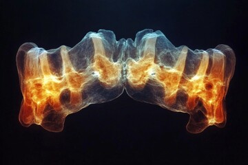 Poster - Abstract representation of vertebrae illuminated with glowing effects in a dark background