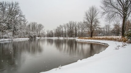 Poster - Snow covered winter landscape with tranquil river