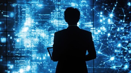 Silhouette of a person viewing digital data streams