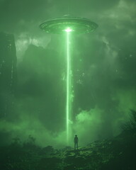 Wall Mural - A bright green beam of light rushes from the UFO c_004