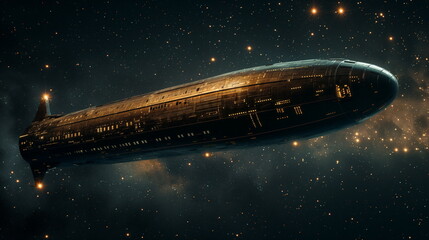 Wall Mural - A cigar-shaped UFO with a black and silver body re_010