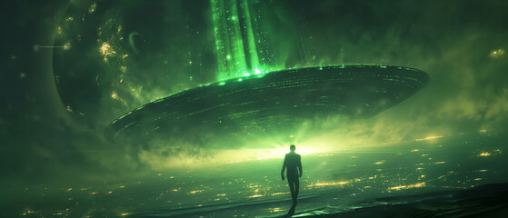 Wall Mural - Along the glowing green beam connecting the earth _011